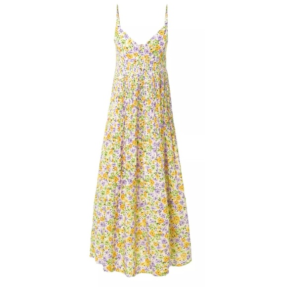 Nicholas Susan Pleated Floral Print A-Line Sleeveless Linen Maxi Cocktail Dress - Picture 12 of 15